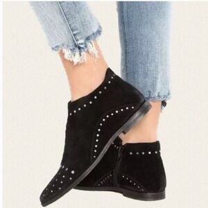 Free People Aquarian black suede studded flat ankle booties boots
